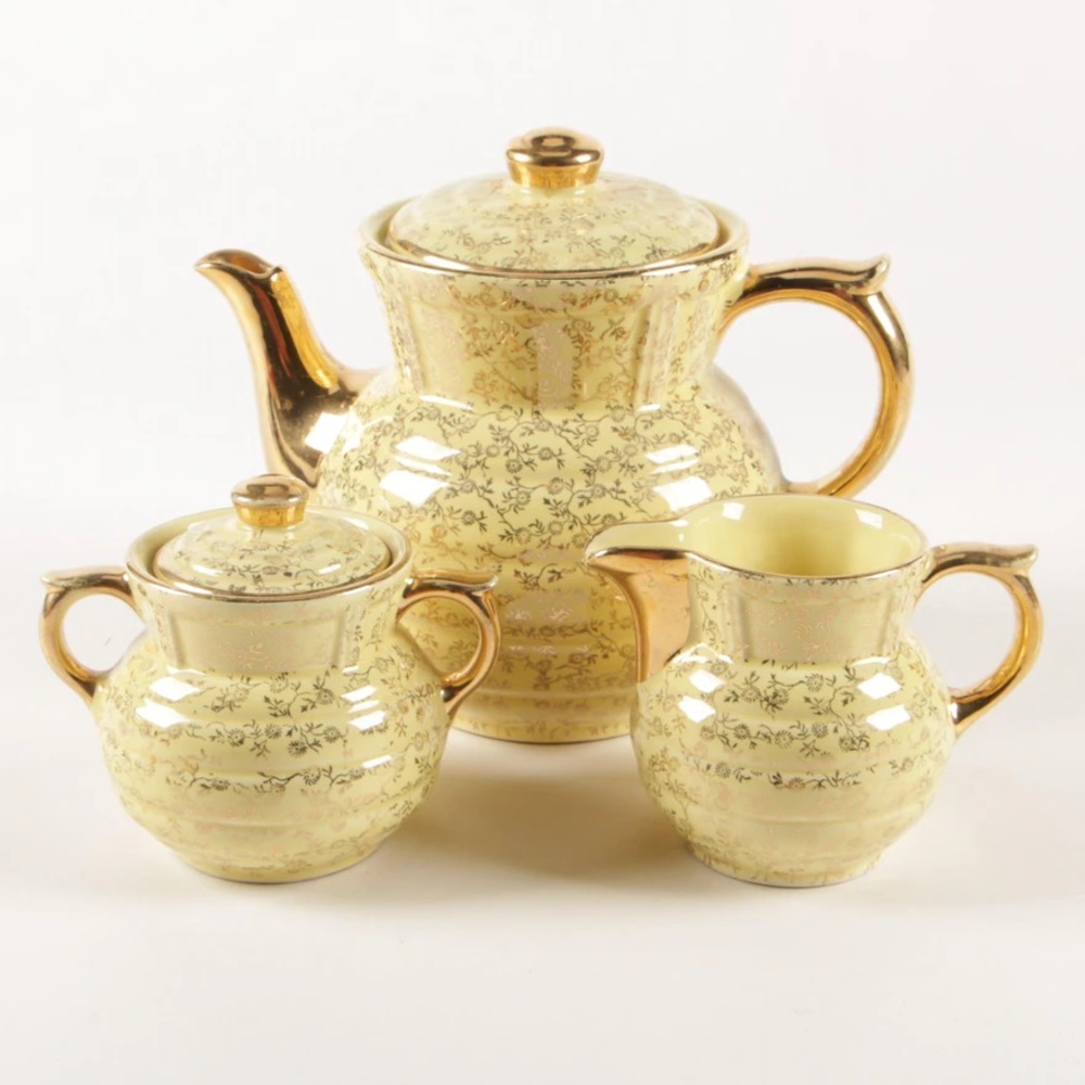 22K Gilt Embellished Porcelain Breakfast Tea Set, Mid-20th Century